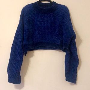 Royal Blue Chenille Cropped Sweater Crop Knit